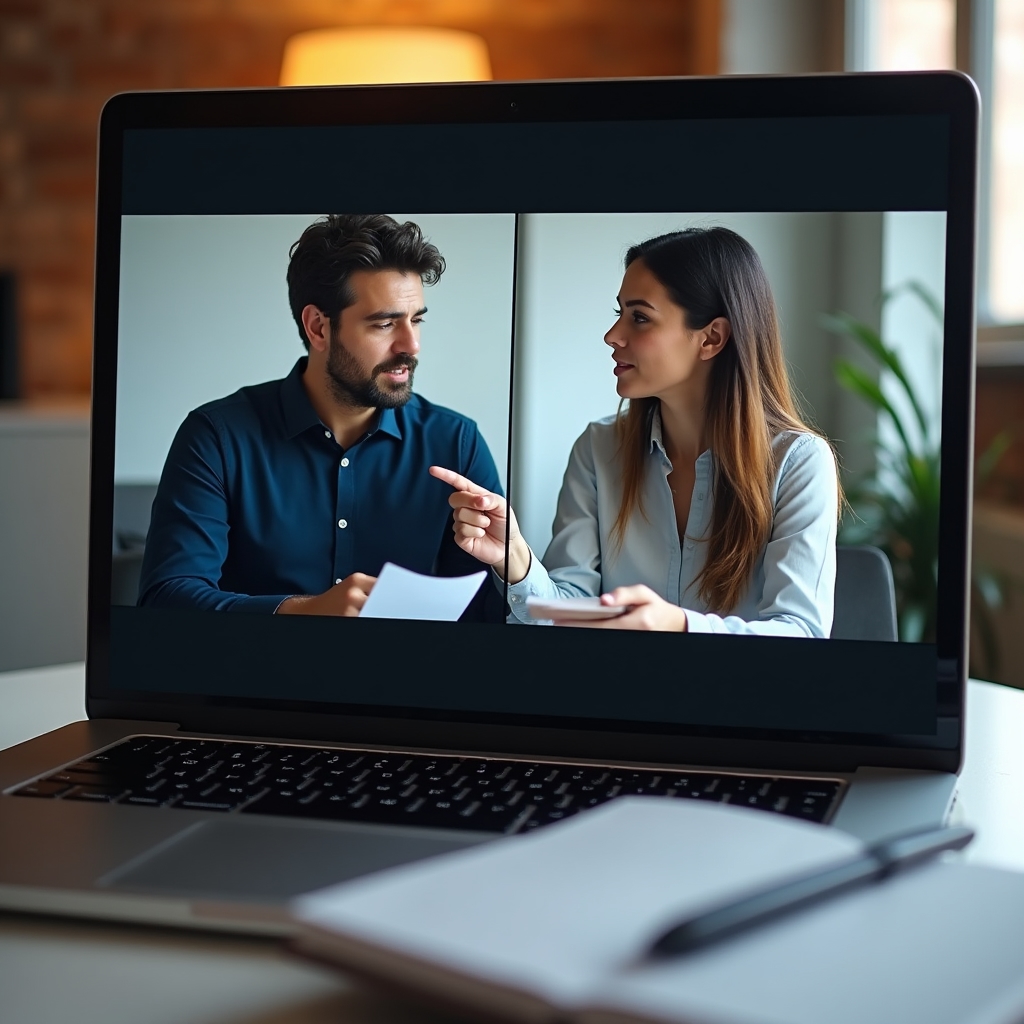 Sesiune de coaching video call cu fondator tehnic discutând sisteme de lucru